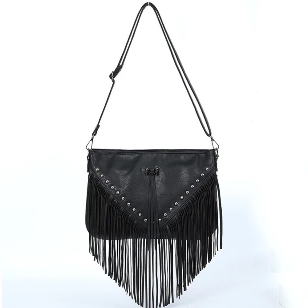 #213 Vegan Faux Leather Messenger Shoulder Fringe Bohemian Western Southwest Bag - Picture 2 of 5
